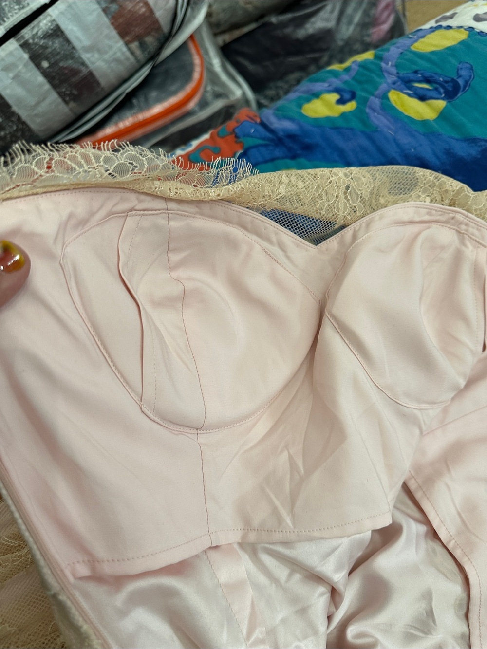 One-Shoulder Lace A-Line Dress in Blush - Picture 13 of 13